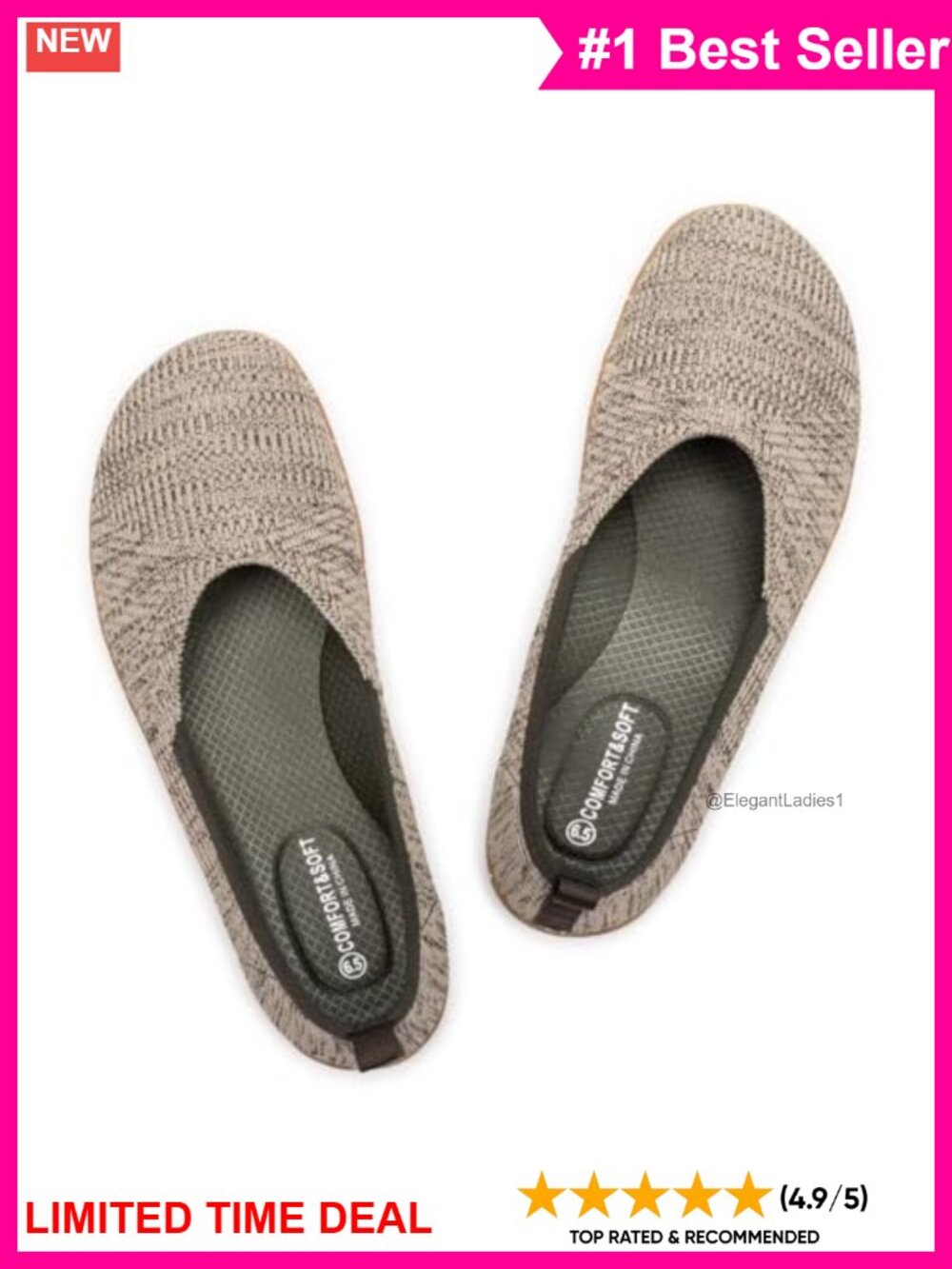 Wide Toe Box Knitted Flats Comfort Arch Support Walking Shoes